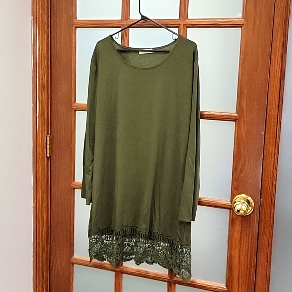 Olivr Green Tunic Dress, XXL /2x with Lace trim